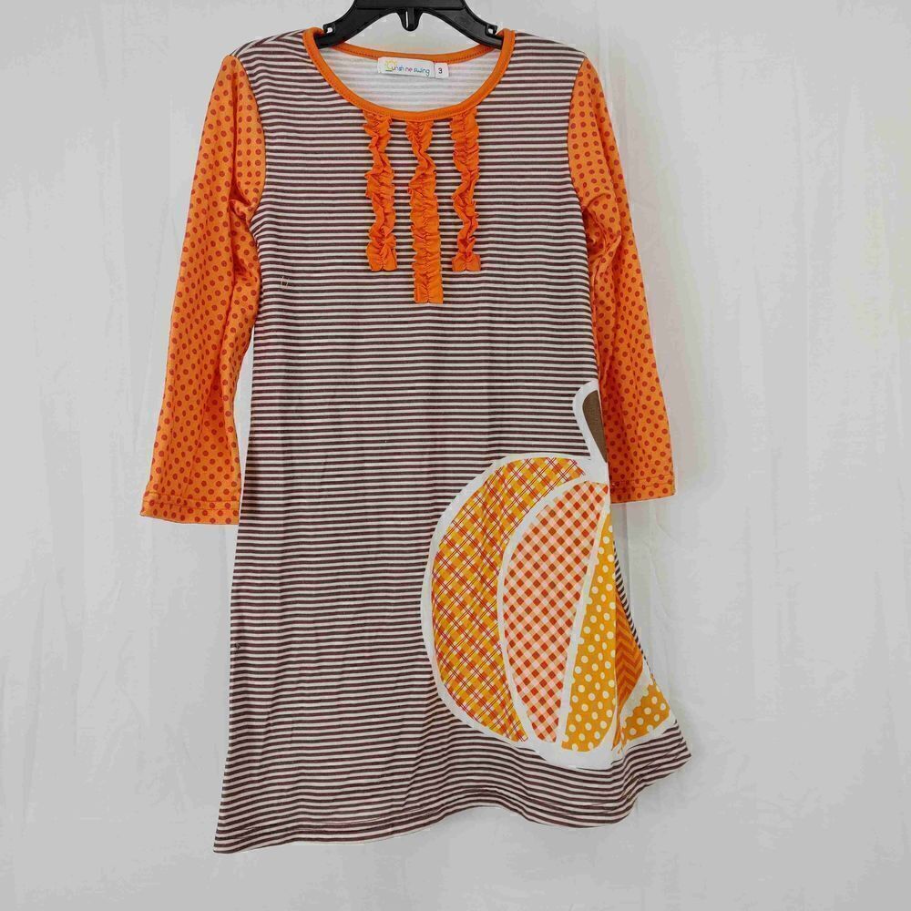 Sunshine Swing Girls Size 3 Fall Pumpkin Dress Brown Orange.